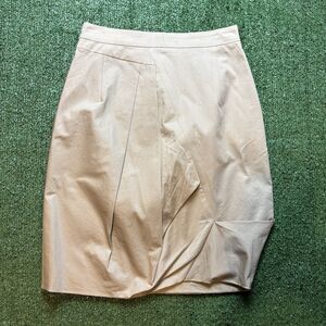 Burberry Women's Khaki Pleat Accent Mini Pencil Skirt Brown Authentic XS